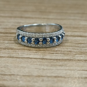 Sterling Silver Sapphire Eternity Band: Triple Row CZ Diamond Ring