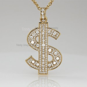 Dollar Sign Pendant Necklace Round Cut Moissanite 14k Yellow Gold Over 925 Sterling Silver Pendant