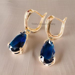 Pear Cut Sapphire Earrings: Sterling Silver Dangle Drop Earrings
