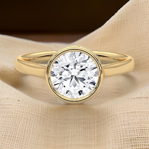 2CT Round Moissanite Engagement Ring: Sterling Silver Bezel Solitaire