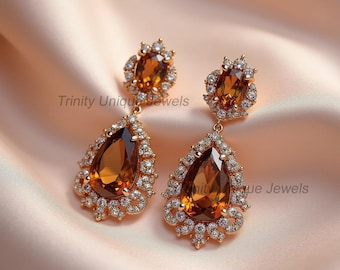 Champagne Pink Morgnite Earrings | 925 Silver Plated | Romantic Gift Jewelry