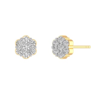 Moissanite Cluster Stud Earrings: 925 Sterling Silver, 14k Gold Plated
