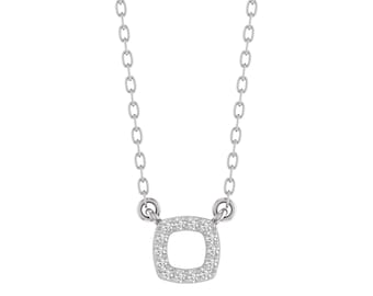 Tiny Square Diamond Necklace, Dainty Necklace, Silver Necklace, Layering Necklace, Diamond Pendant, Moissanite Necklace Minimalist Charm