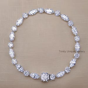 Marquise & Round Cubic Zirconia Tennis Bracelet, Sterling Silver