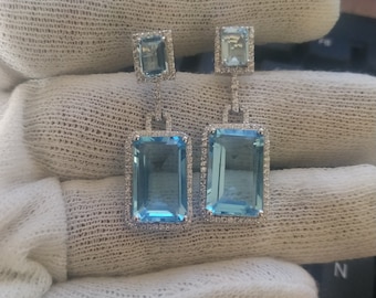 Sterling Silver Blue Topaz Earrings, Dangle Blue Topaz Earrings, Delicate December Birthstone Gift, 925 Sterling Silver, Gift For her