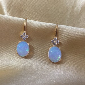Minimalist Sterling Silver Opal Earring, Opal Drop Earring, Wedding Bridal Gifts, Oval Shaped Drop Earring, Dangle Earring, Opal Jewelry