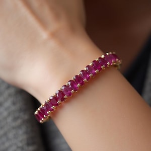 Ruby Tennis Bracelet for Women • Bold Gemstone Statement Jewelry • July Birthstone Gift • 14K Gold Finish Dainty Bracelet