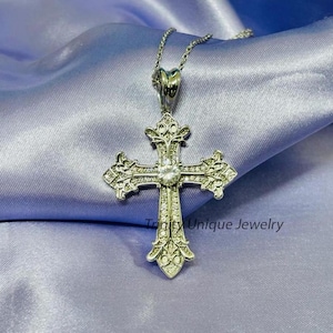 Moissanite Cross Pendant Necklace: Sterling Silver Religious Charm