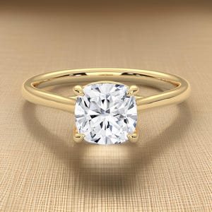 Cushion Moissanite Sterling Silver Engagement Ring - White Gold Finish