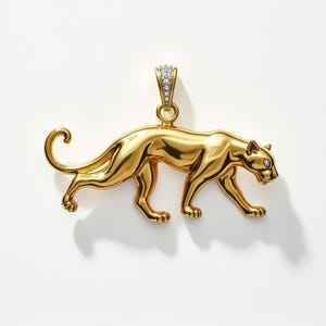 Moissanite Round Cut 925 Sterling Silver Exquisite Gold Panther Pendant with Diamond Accents