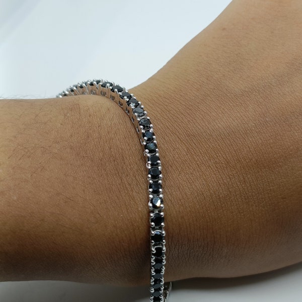 Black Silver Diamond Bracelet, Silver Tennis Bracelet, Black Tennis Bracelet, Black Diamond Bracelet, Silver Black Bracelet, Gift For Her