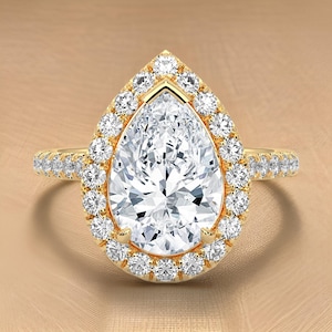 3 CT Pear Cut Halo Moissanite Engagement Ring, Halo Ring, Pear Cut Moissanite Ring, Wedding Ring, Solitaire Halo Anniversary Ring For Women