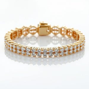 Trinity Unique Double Row Moissanite Tennis Bracelet | 14K Gold Plated Diamond Look Bracelet | Women's Wedding Jewelry