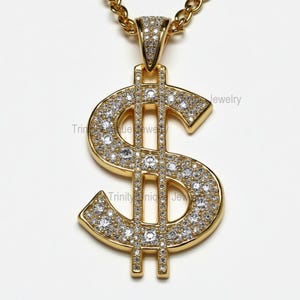 Dollar Sign Pendant 14k Yellow Gold Finish 925 Sterling Silver Pendant Necklace Round Cut Moissanite