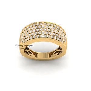 Moissanite Men&#39;s Wedding Band: 14K Yellow Gold Plated Sterling Silver Anniversary Ring