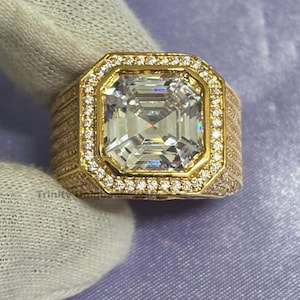 Men&#39;s Moissanite Wedding Band Ring, Moissanite Diamond Ring For Men&#39;s, Emerald Cut Diamond Men&#39;s Ring, Mens Iced Out Ring, Gift For Him