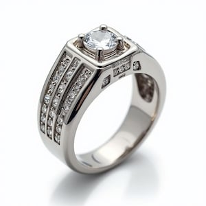 Men’s Moissanite Diamond Band Ring • 925 Sterling Silver Wide Ring for Him • Modern Engagement Ring • Wedding Ring for Men• Gift for Husband