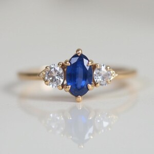 Moissanite and Sapphire 3 Stone Engagement Ring, Round Cut 2.40 CTW Diamond & Sapphire 3 Stone Ring 925 Sterling Silver Engagement Ring