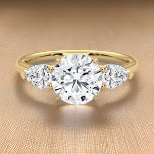 Moissanite Engagement Ring: Round & Pear Diamond, Sterling Silver Promise Ring