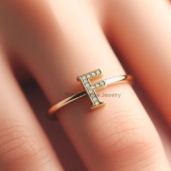 Buy Sterling Silver Diamond Initial Ring: Personalized Letter Ring