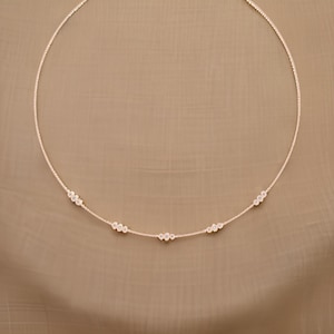 Moissanite Diamond Sterling Silver Station Necklace: Dainty Trio