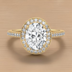 2CT Classic Moissanite Oval Cut Halo Diamond Ring, Gorgeous  Halo Anniversary Ring, S925 Sterling Silver Ring, Moissanite Ring