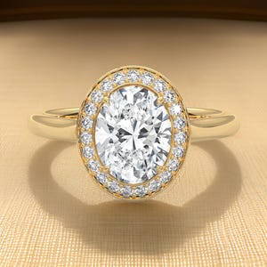 3Ct Oval Moissanite Halo Engagement Ring - Sterling Silver Wedding Ring