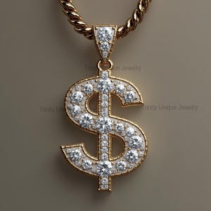 14k Yellow Gold Over 925 Sterling Silver Pendant Dollar Sign Pendant Necklace Round Cut Moissanite