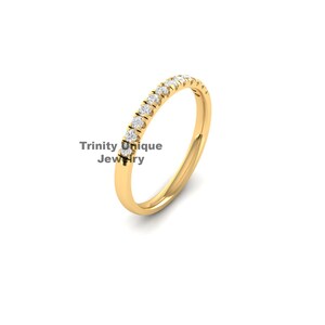 Minimalist Moissanite Wedding Bands for Women| Half Eternity Band| Stackable Rings| 925 Sterling Silver White Gold Plated Anniversary  Ring