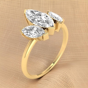 Dainty Marquise Moissanite Diamond Ring, Minimalist Three Stone Ring, Tiny Delicate Ring, Daily Wear Ring, Promise Ring For Her