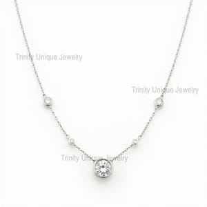 Dainty Bezel Set Diamond/Moissanite Necklace: Sterling Silver Station Necklace