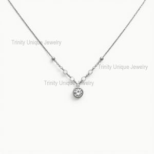Round Cut Moissanite Bezel Drop Necklace 14k White Gold Over 925 Sterling Silver Necklace