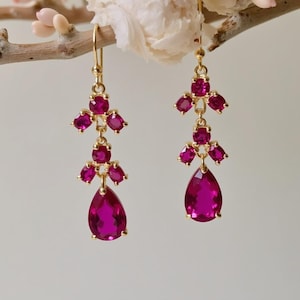 Oval Ruby Dangle Earrings: Sterling Silver July Birthstone
