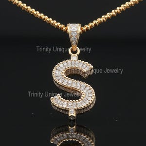 925 Sterling Silver Pendant Dollar Sign Pendant Necklace Round Cut Moissanite 14k Yellow Gold Over