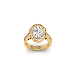 Oval Moissanite Halo Engagement Ring: 925 Sterling Silver Bridal Jewelry