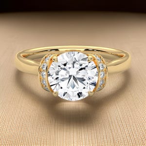 Classic Round Cut Engagement Ring, Moissanite Ring,  Moissanite Hidden Halo ring, Diamond Wedding Ring, Colorless Moissanite Ring