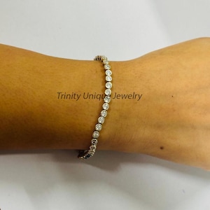 Round Diamond Bezel Tennis Bracelet For Women, Dainty Bracelet, Bezel Set Diamond Bracelet, Minimalist Bracelet In 925 Sterling Silver