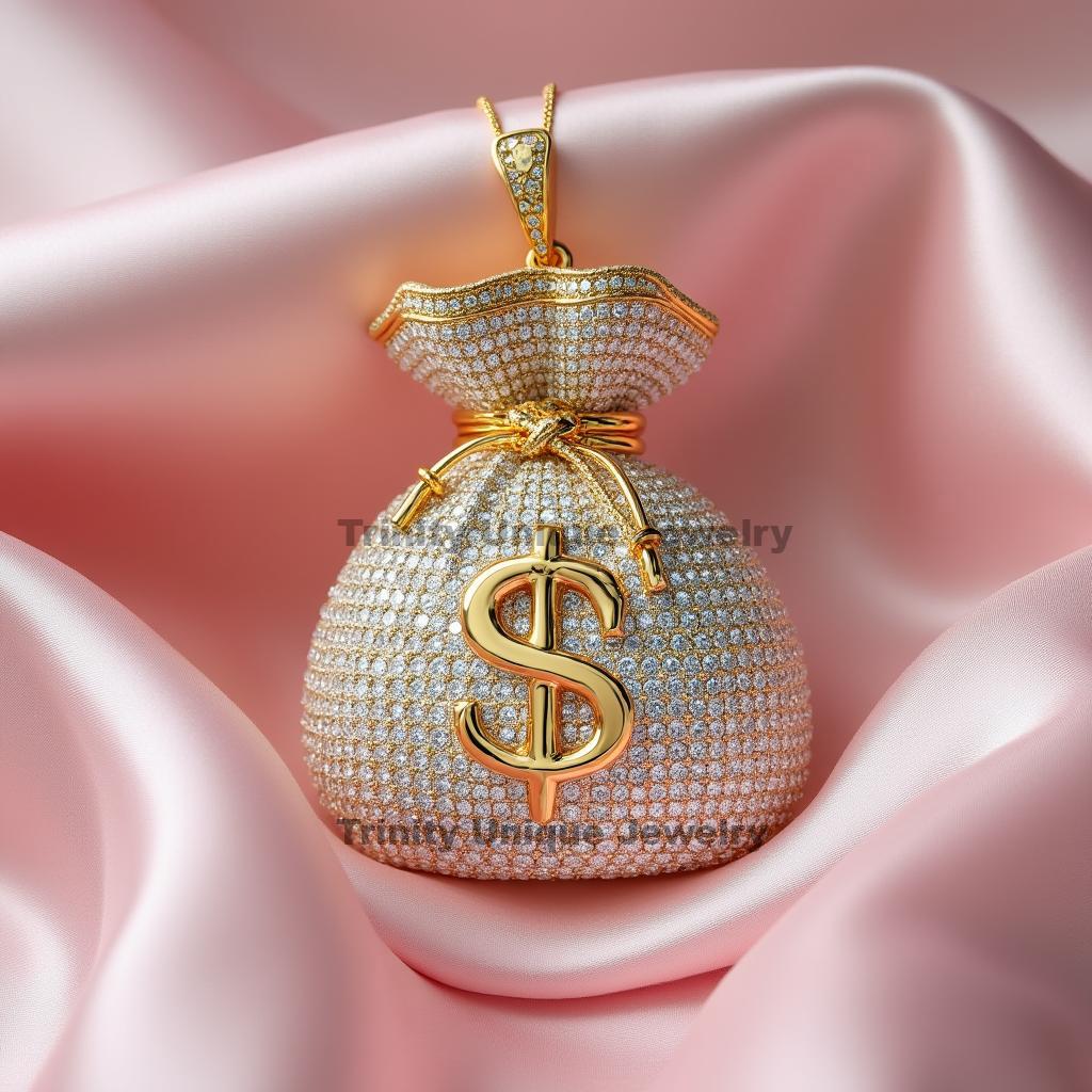 アクセサリー 14k YG Money Bag Pendant Solid 925 Silver Hip Hop Money Bag Emoji Pendant Necklace Iced