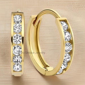 Diamond Huggie Hoops, Moissanite Mini Hoops, Sleeper Earrings, Minimalist Jewelry, Gift for Her