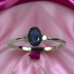 Oval Cut Blue Sapphire Ring Sterling Silver Blue Engagement Ring Unique Anniversary Ring September Birthstone Birthday Gift