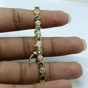 Emerald and Diamond Bracelet Silver 925, Bezel EMerald CZ Tennis Bracelet, Blue Gemstone Ladies Bracelet, Wedding Emerald Bracelet