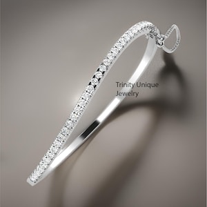 Diamond Bangle Bracelet Sterling Silver Minimalist • Stacking Bracelet • Dainty Silver Bangle • Wedding Jewelry • Gift for Her