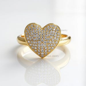 Pierścionek Trinity Unique Gold Diamond Heart | Regulowany pierścionek z cyrkonii Pave Crystal | Romantyczna biżuteria z zawieszką Sweetheart | Prezent na rocznicę dla niej