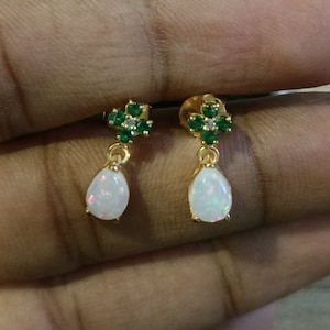 White Opal Emerald Earrings, Sterling Silver Opal Earrings, Dangle Earrings, October Birthstone Jewelry/Bridal Wedding Earrings/Opal Jewelry
