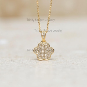 Moissanite Paw Print Pendant: 14K Gold Over Sterling Silver