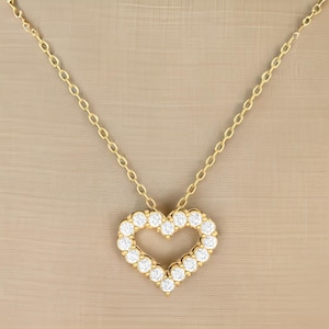 Small Diamond Heart Necklace / Sterling Silver Diamond Heart Necklace / Mini Diamond Heart Necklace / Mothers Day , Rose Gold Heart Necklace