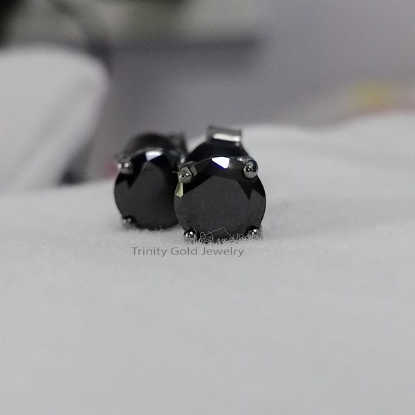 1.0CT Black Gemstone Stud Earrings For Men And Women In 925 Sterling Silver, Black Stud Earrings Screwback, Black Earrings, Gift For Her
