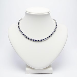 Sapphire Tennis Necklace: Sterling Silver, Moissanite Choker, Bridal Jewelry
