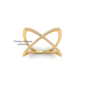 Moissanite Sterling Silver X Ring: Criss Cross Design