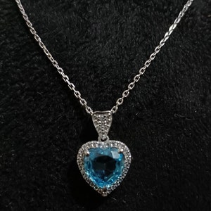 925 Sterling Silver Blue Topaz Heart Pendant Necklace, Topaz Diamond Heart Necklace, Topaz Heart Pendant, Vintage Heart Necklace,